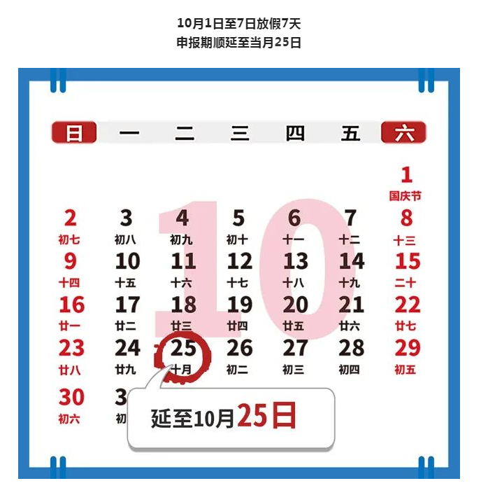 10月申報納稅期延長至25日